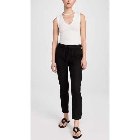 Enza Costa Linen Easy Pants Black - 2 - Picture 4 of 6